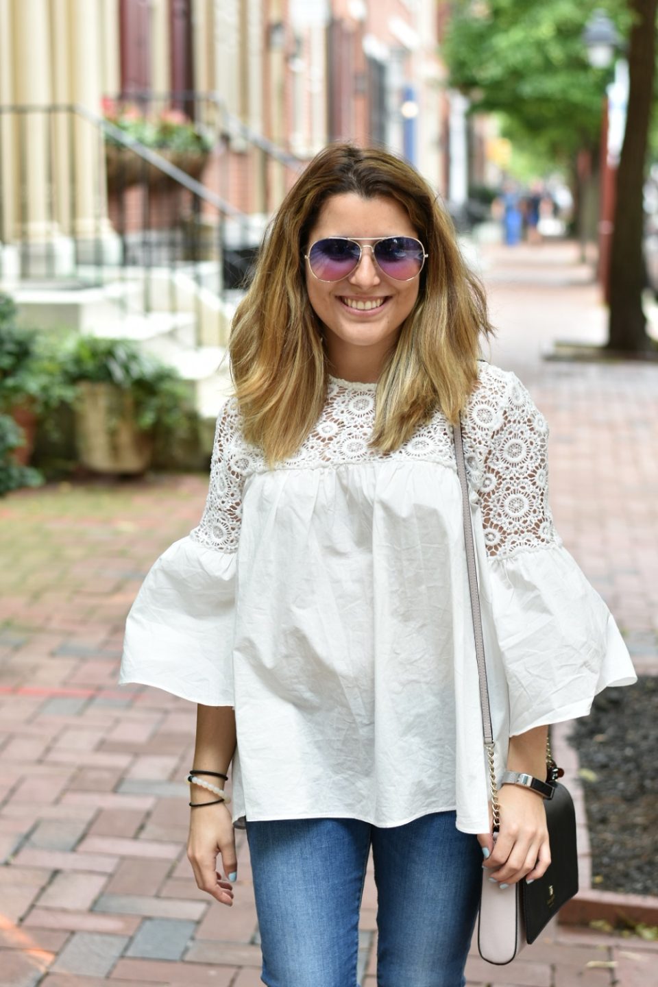 Lace Crochet and Bell Sleeve Top